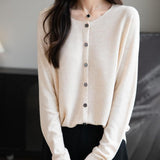 Women's Merino Wool Cardigan Crew Neck Fall Winter Long Sleeve First-Line Ready to Wear Seamless Knit Cardigan