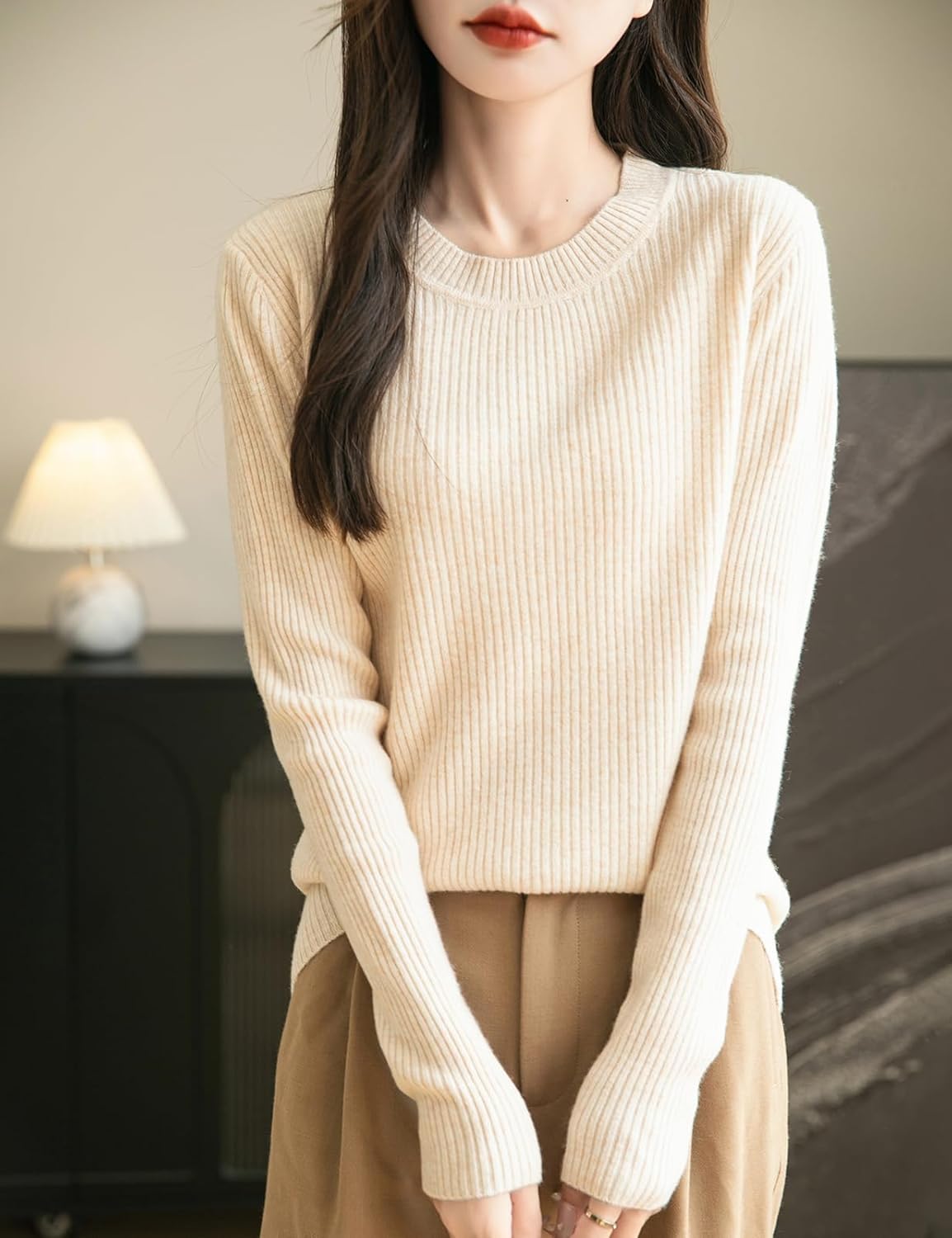 Women's 100% Merino Wool Sweater 2025 Fall Winter Crew Neck Long Sleeve Warm Soft Ribbed Knit Pullover Sweater