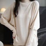 Women's Merino Wool Blend Oversized Sweater 2025 Fall Winter Fashion Mock Neck Batwing Sleeve Knit Pullover Sweater