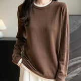 Women's Merino Wool Sweater 2025 Fall Winter Fake Two Piece Color Block Shirt Crewneck Long Sleeve Knit Pullover Top