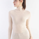 Women's Merino Wool Sweater Fall Winter Turtleneck Rib Long Sleeve First-Line Ready to Wear Seamless Knit Sweater