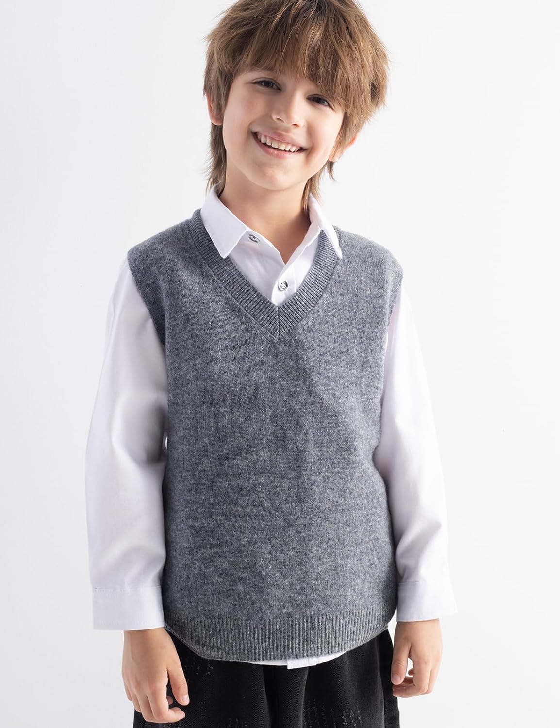 Boys & Girls 100% Merino Wool V-Neck Sleeveless Knit Sweater Vest