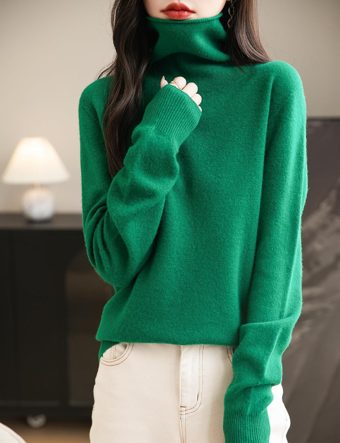 Chanyarn Women's 100% Merino Wool Seamless Sweater Turtleneck First-Line Ready to Wear Long Sleeve Knitted Pullover Tops