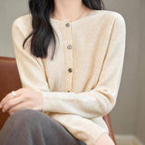 Chanyarn Women's Crewneck 100% Merino Wool Sweater 2025 Spring Fall Solid Long Sleeve Seamless Knitted Cardigan Sweater