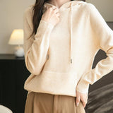 Felpa con tasca a maniche lunghe in lana merino al 100% da donna 2025 inverno calda morbida a manica lunga a maglia con tasca