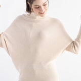 Women's Merino Wool Oversized Sweater 2025 Fall Winter Turtleneck Ribbed Batwing Sleeve Asymmetrical Knit Pullover