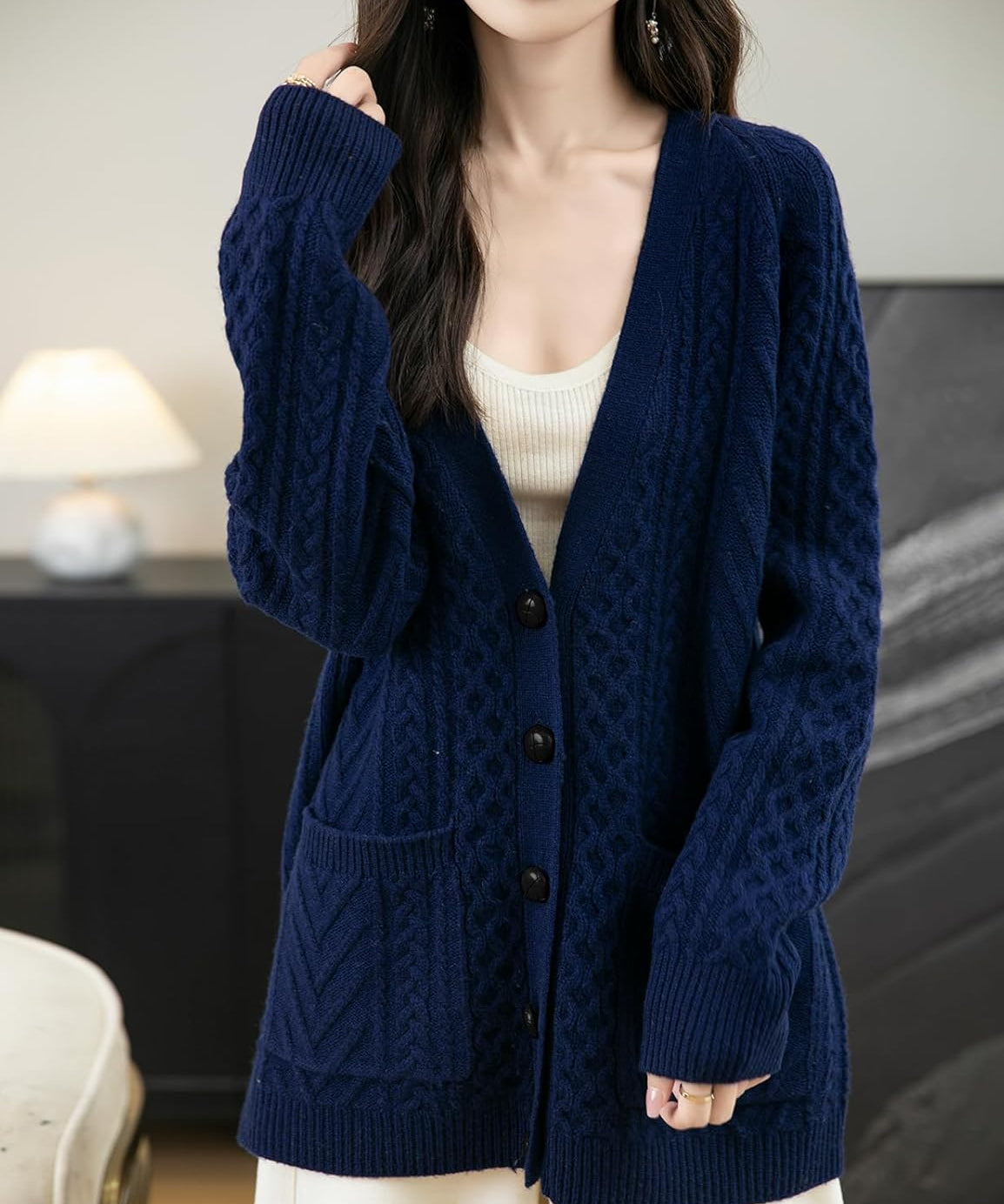 Chanyarn Women's 100% Merino Wool Sweater 2025 Fall Winter V Neck Long Sleeve Vintage Cable Knitted Cardigan Sweater