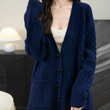 Chanyarn Women's 100% Merino Wool Sweater 2025 Fall Winter V Neck Long Sleeve Vintage Cable Knitted Cardigan Sweater