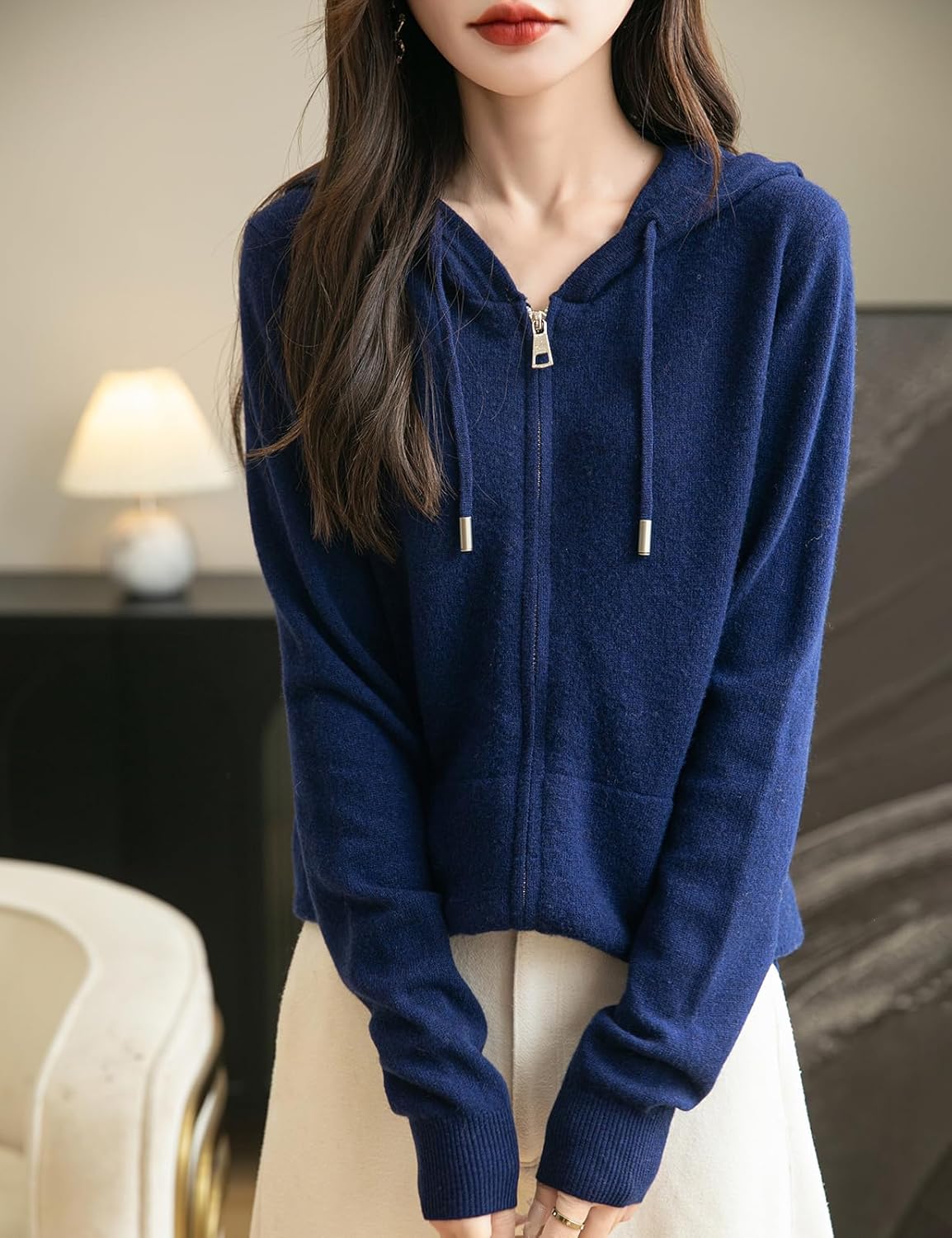 100% Merino Wool Zip Up Hoodie Cardigan