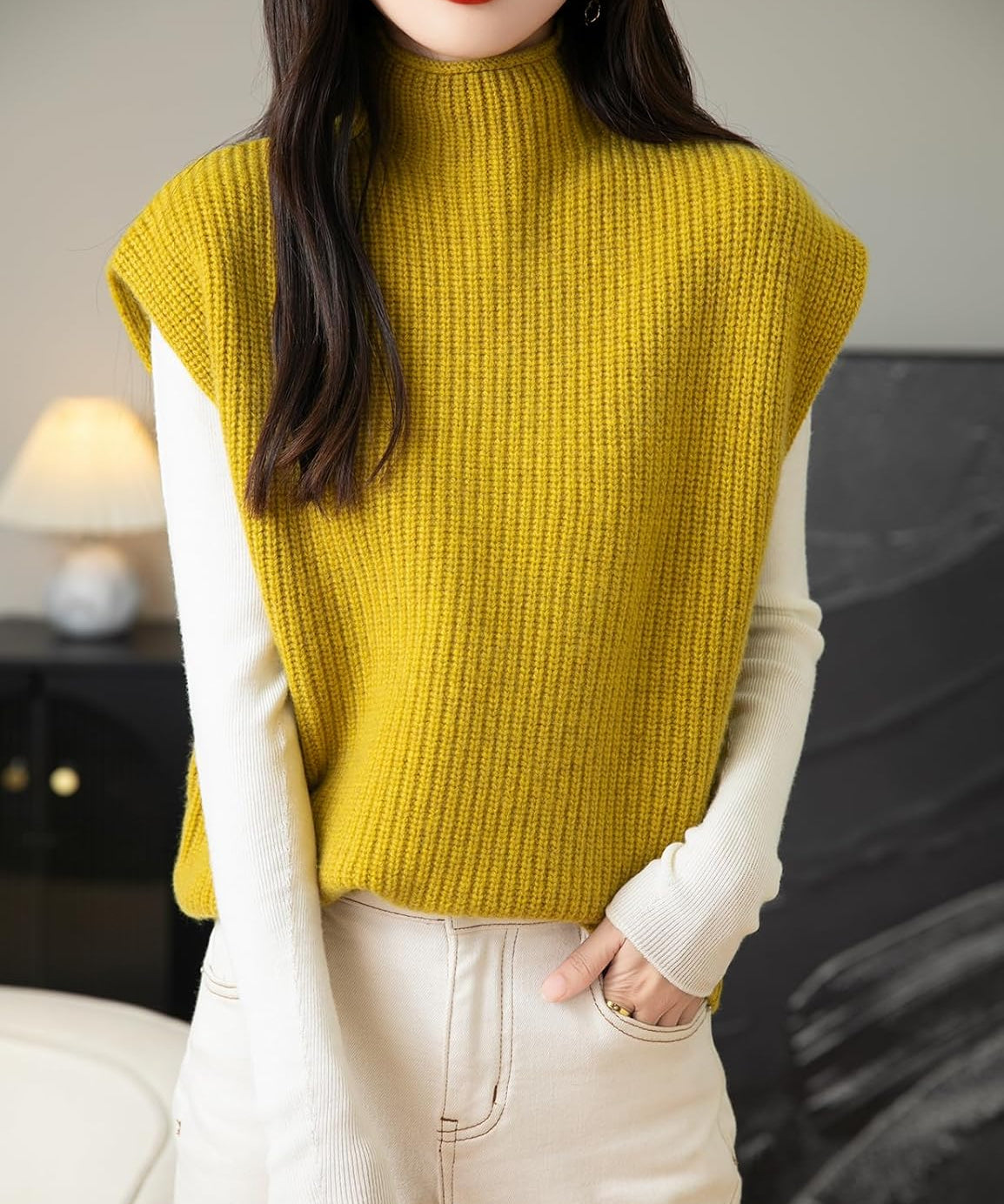 Women's 100% Merino Wool Sweater Vest 2025 Fall Winter Casual Turtleneck Sleeveless Knit Sweater Tank Tops