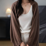Women's Merino Wool Blend Oversized Cardigan Sweater 2025 Fall Winter Fashion Casual Batwing Sleeve Knit Cardigan
