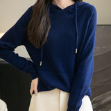 Felpa con tasca a maniche lunghe in lana merino al 100% da donna 2025 inverno calda morbida a manica lunga a maglia con tasca