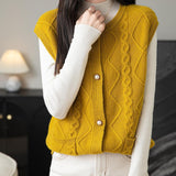 Women's 100% Merino Wool Sweater Vest 2025 Fall Winter Crew Neck Button Down Sleeveless Cable Knit Sweater Vest