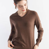 Women's Merino Wool Sweater 2025 Fall Winter V Neck Long Sleeve First-Line Ready to Wear Seamless Knit Sweater