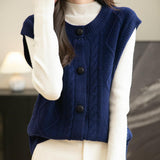 Chanyarn Women's 100% Merino Wool Sweater Vest 2025 Fall Winter Crew Neck Button Down Sleeveless Cable Knitted Sweater