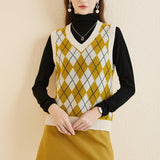 Giubbotto da maglione da donna al 100% da donna 2025 Diamond inverno autunno V Glet maglione a maglia senza maniche