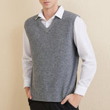Men's 100% Merino Wool Sweater Vest 2025 Fall Winter Casual Solid V Neck Soft Sleeveless Knitted Sweater Vest
