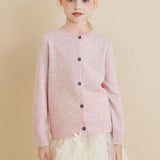 Girls 100% Merino Wool Cardigan 2025 Fall Winter Kids Crew Neck Warm Soft Long Sleeve Knit Cardigan Sweater