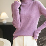 Women's 100% Merino Wool Turtleneck Sweater 2025 Fall Winter Long Sleeve Warm Soft Ribbed Knit Pullover Sweater