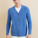 Men's 100% Merino Wool Cardigan Sweater 2025 Fall Winter Casual V Neck Warm Soft Long Sleeve Knitted Sweater