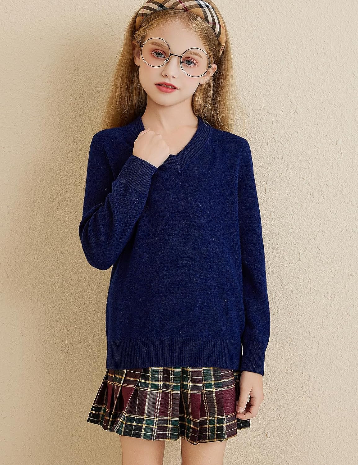 Girls 100% Merino Wool Classic V-Neck Sweater