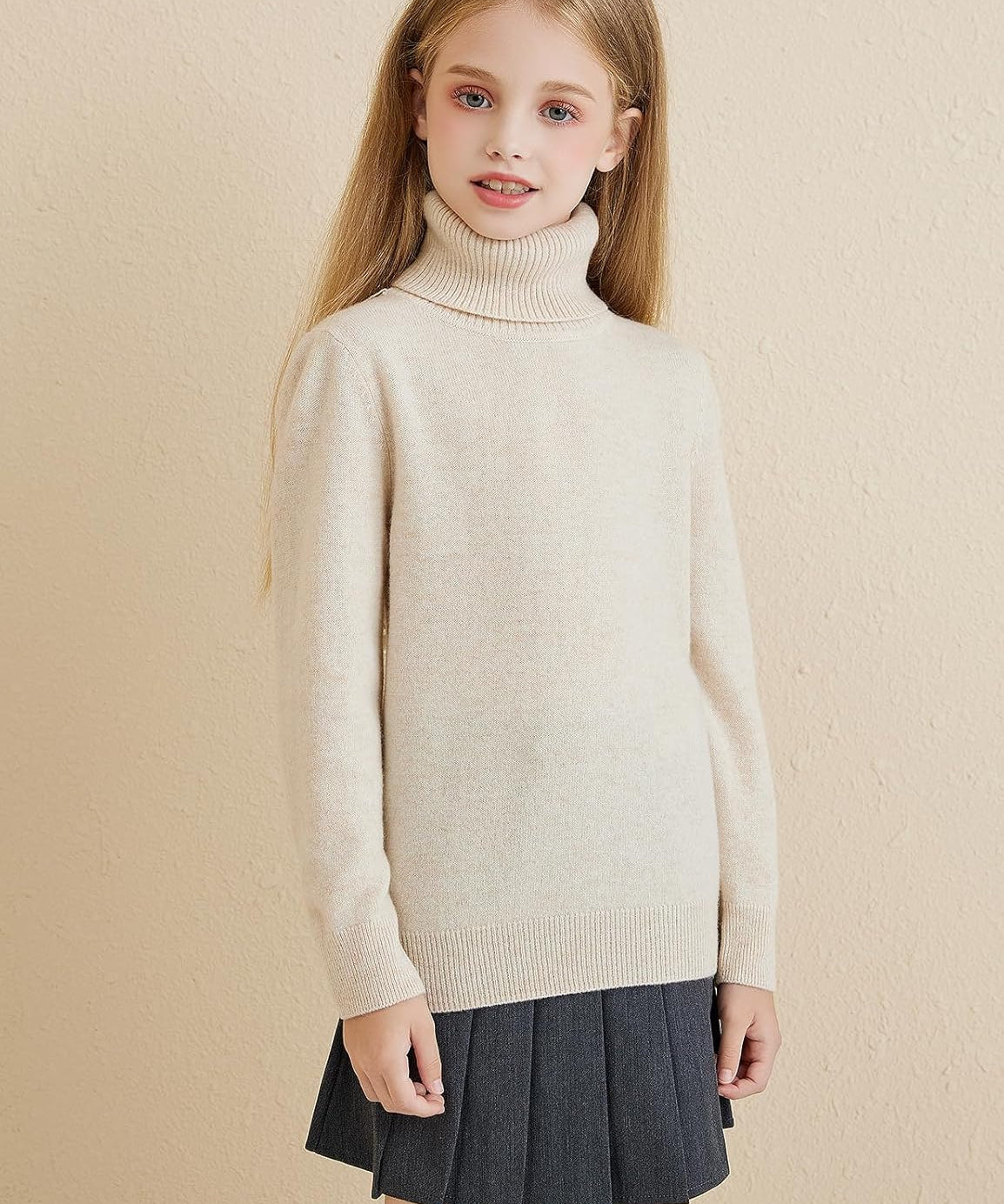 Girls 100% Merino Wool Solid Turtleneck Sweater