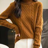 Chanyarn Women's 100% Merino Wool Sweater 2025 Fall Winter Turtleneck Vintage Warm Soft Long Sleeve Cable Knit Sweater