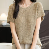 Chanyarn Women's Casual Crewneck Batwing Short Sleeve Sweater 2025 Spring Summer Loose Knitted Pullover Sweater Tops