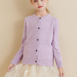 Girls 100% Merino Wool Cardigan 2025 Fall Winter Kids Crew Neck Warm Soft Long Sleeve Knit Cardigan Sweater