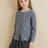 Girls 100% Merino Wool Cardigan 2025 Fall Winter Kids Crew Neck Warm Soft Long Sleeve Knit Cardigan Sweater