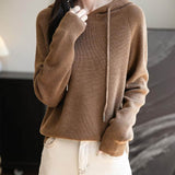 Women's Merino Wool Hoodies 2025 Fall Winter Casual Crewneck Sweatshirt Long Sleeve Knitted Sweater with Drawstring