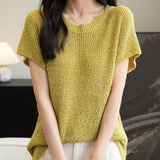 Chanyarn Women's Casual Crewneck Batwing Short Sleeve Sweater 2025 Spring Summer Loose Knitted Pullover Sweater Tops