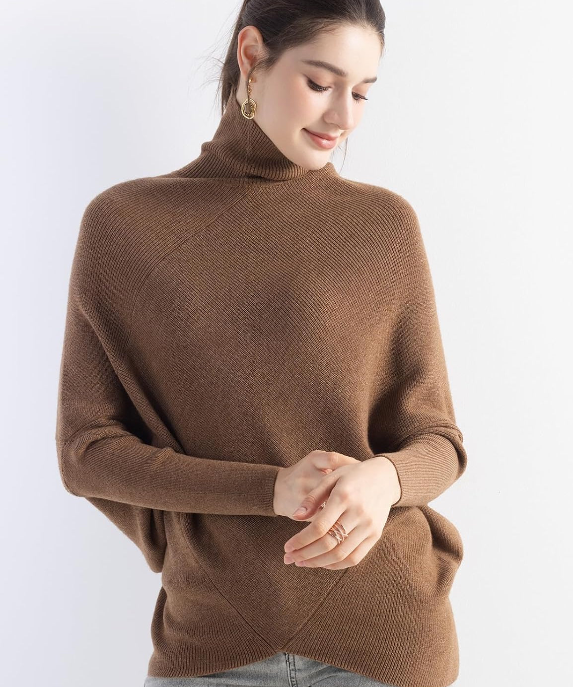 Merino Wool Blend Oversized Turtleneck Sweater