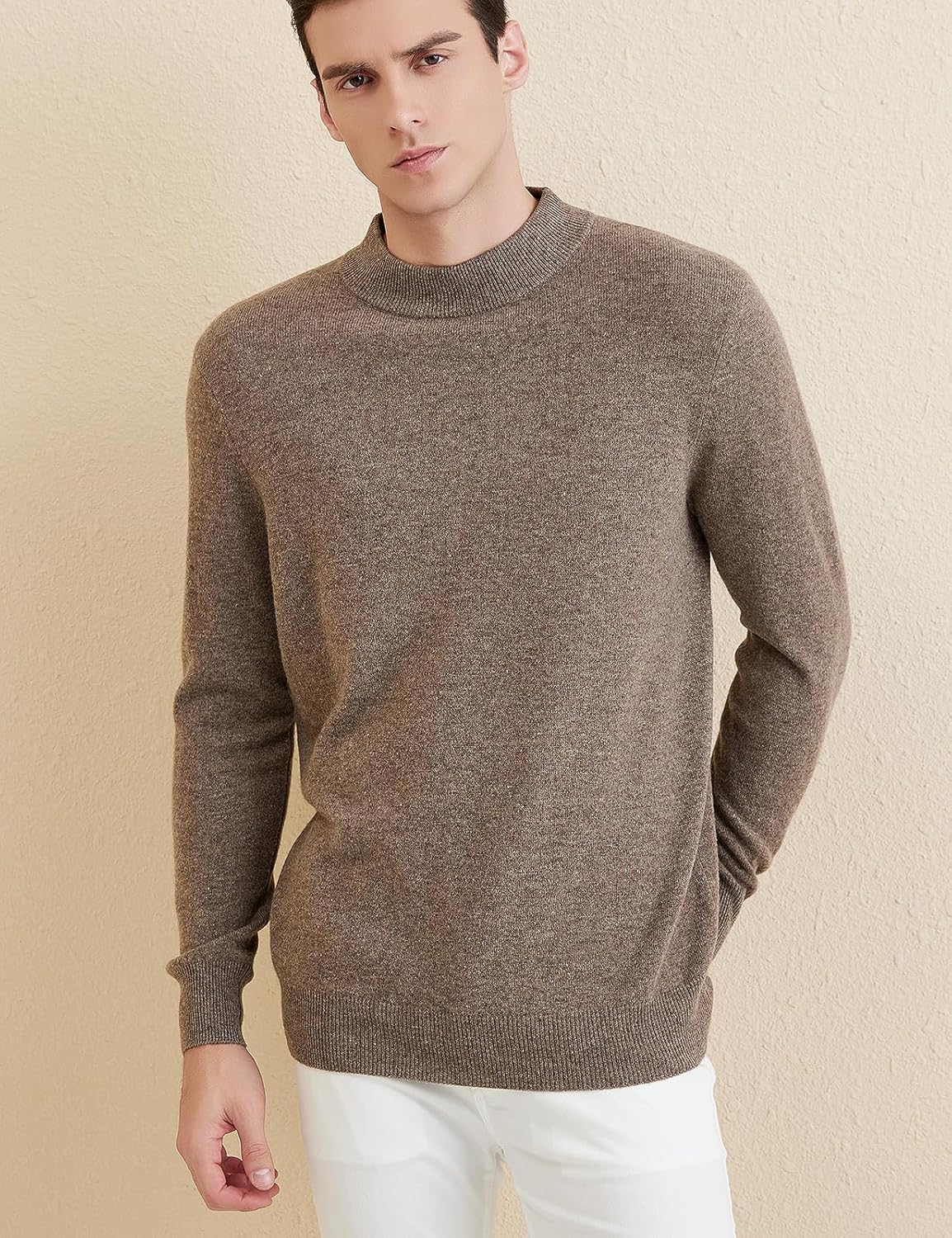 Men's 100% Merino Wool Sweater 2025 Fall Winter Casual Mock Neck Warm Soft Long Sleeve Knitted Sweater