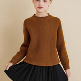 Girls Crew Neck 100% Merino Wool Sweater 2025 Fall Winter Kids Warm Soft Long Sleeve Knitted Pullover Sweater