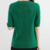 Chanyarn Women's 100% Merino Wool Sweater Crewneck Half Sleeve Tops Lightweight Spring Summer Sweater Knit Pullover