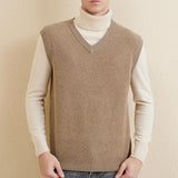 Men's 100% Merino Wool Sweater Vest 2025 Fall Winter Casual Solid V Neck Soft Sleeveless Knitted Sweater Vest