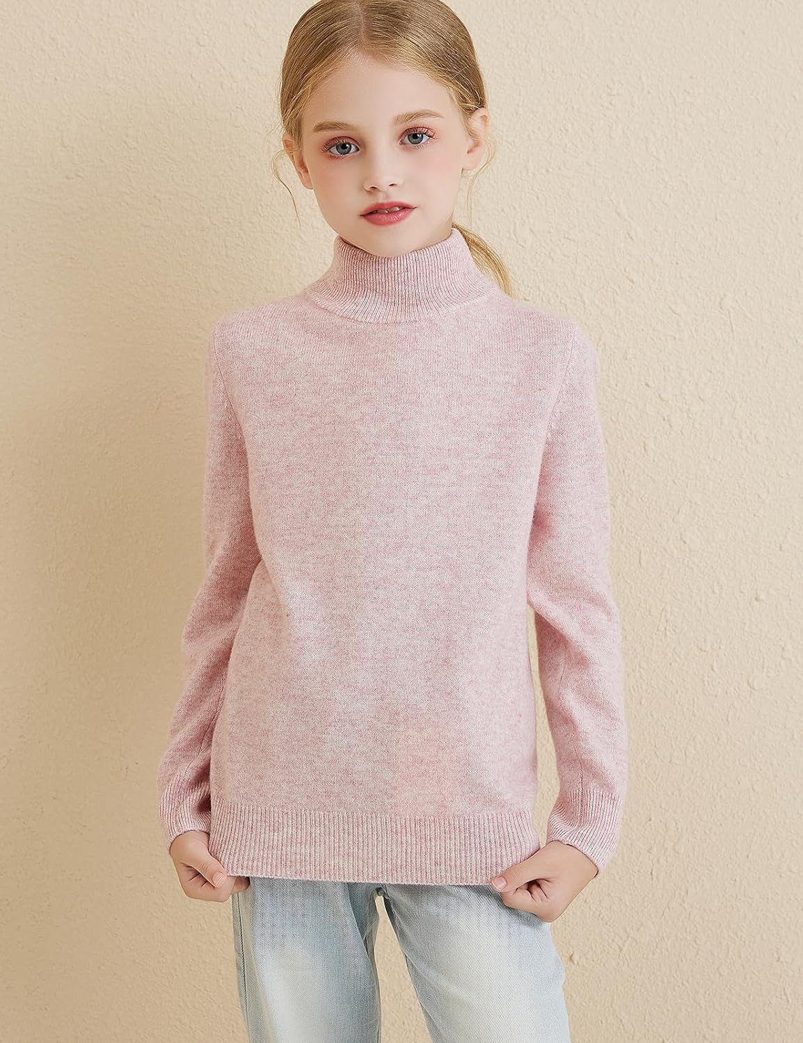 Girls 100% Merino Wool Sweater 2025 Fall Winter Kids Solid Mock Neck Warm Soft Long Sleeve Knit Pullover Jumper