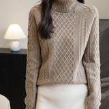 Chanyarn Women's 100% Merino Wool Turtleneck Sweater 2025 Fall Winter Vintage Cable Warm Soft Long Sleeve Knit Sweater