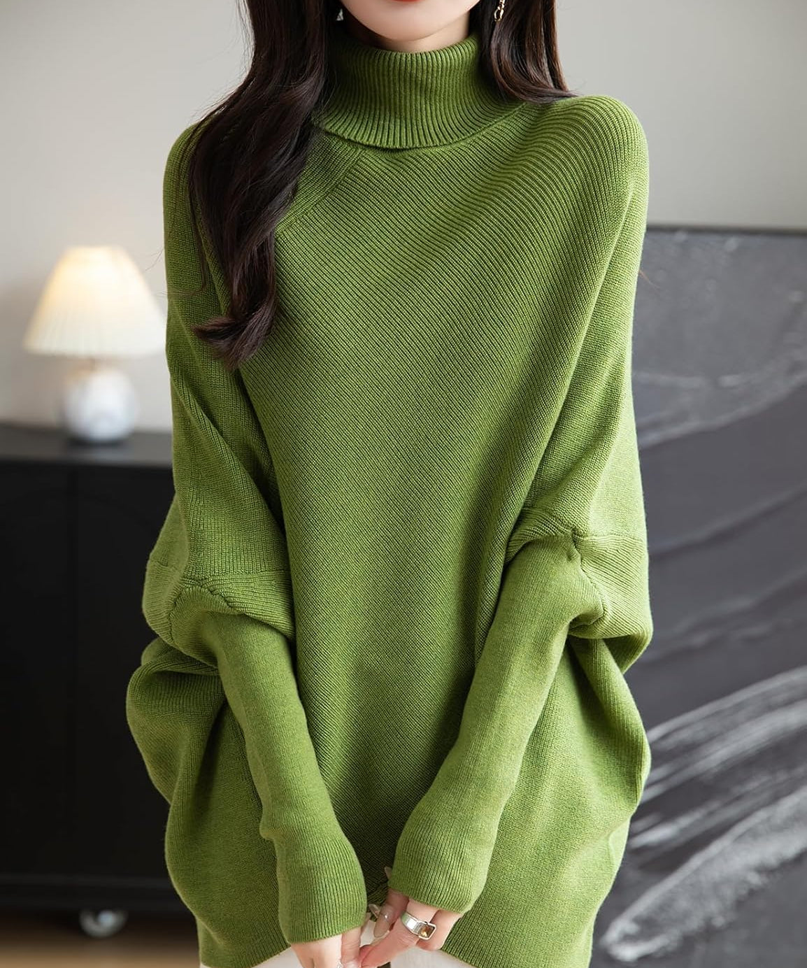 Merino Wool Blend Oversized Turtleneck Sweater
