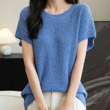 Chanyarn Women's Casual Crewneck Batwing Short Sleeve Sweater 2025 Spring Summer Loose Knitted Pullover Sweater Tops
