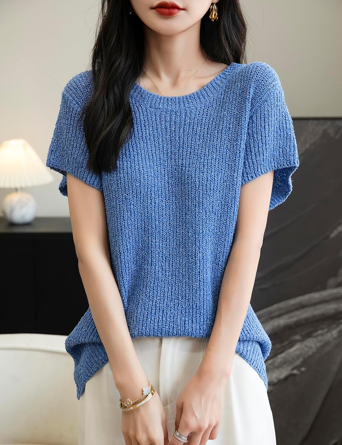 Chanyarn Women's Casual Crewneck Batwing Short Sleeve Sweater 2025 Spring Summer Loose Knitted Pullover Sweater Tops