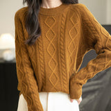 Chanyarn Pull à laine de mérinos de Chanyarn 2025 Automne d'hiver Casual Crewneck à manches longues Câble vintage Pull en tricot