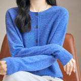 Chanyarn Women's Crewneck 100% Merino Wool Sweater 2025 Spring Fall Solid Long Sleeve Seamless Knitted Cardigan Sweater