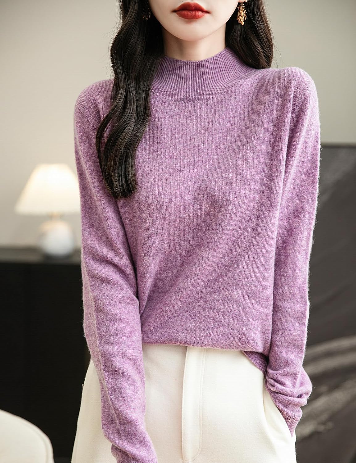 Chanyarn Women's 100% Merino Wool Seamless Sweater Mock Neck First-Line Ready to Wear Long Sleeve Knitted Pullover Tops
