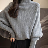 Chanyarn Women's 100% Merino Wool Sweater 2025 Fall Winter Mock Neck Oversized Long Batwing Sleeve Loose Knitted Sweater
