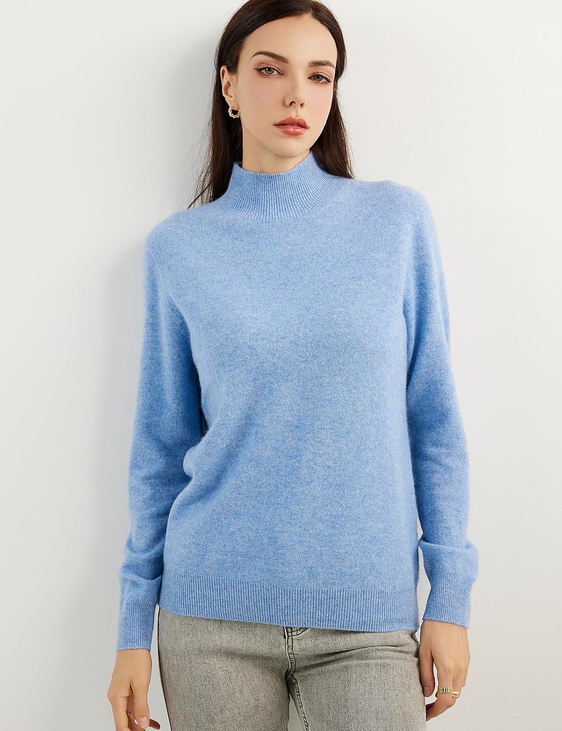 100% Pure Cashmere Women's Sweater Mock Neck Long Sleeve Warm Soft 2025 Fall Winter Knit Pullover