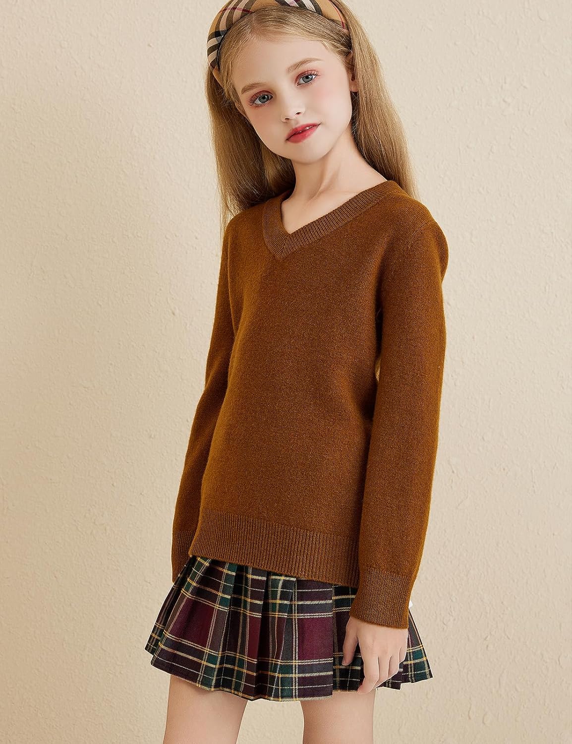 Girls 100% Merino Wool Classic V-Neck Sweater