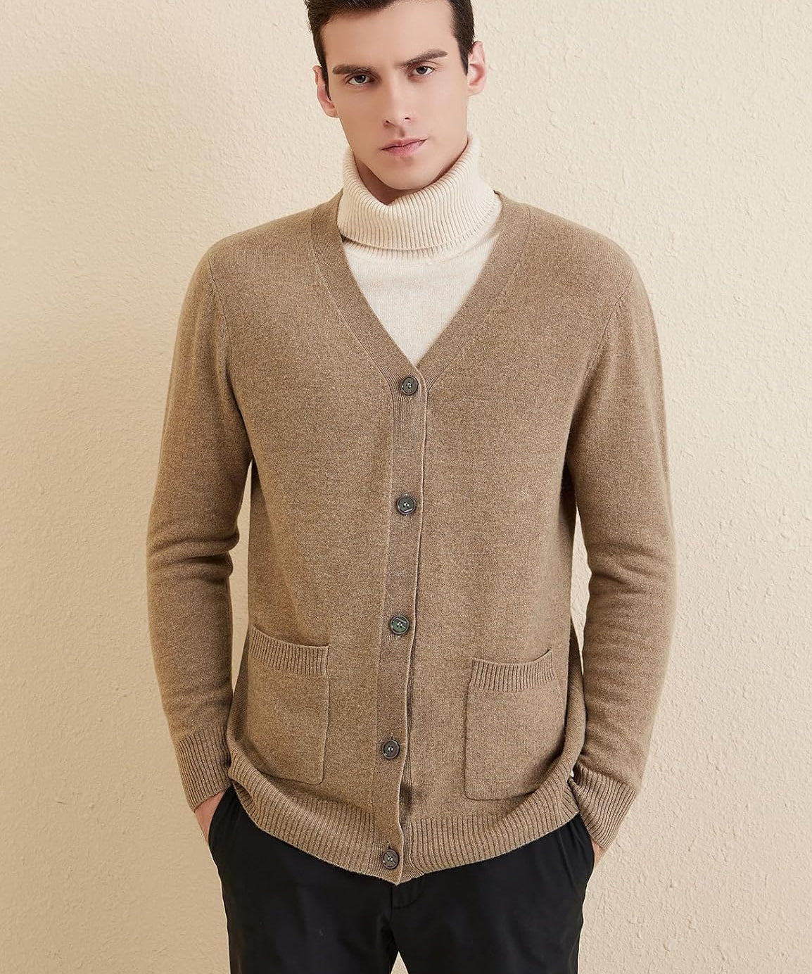 Men's 100% Merino Wool Cardigan Sweater 2025 Fall Winter Casual V Neck Warm Soft Long Sleeve Knitted Sweater