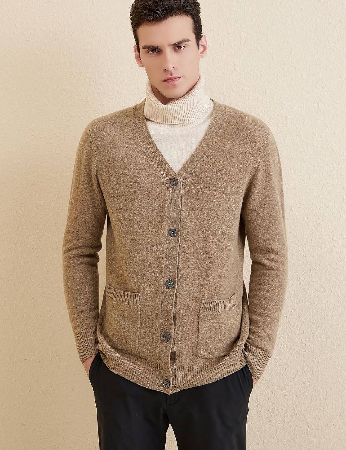 Men's 100% Merino Wool Cardigan Sweater 2025 Fall Winter Casual V Neck Warm Soft Long Sleeve Knitted Sweater